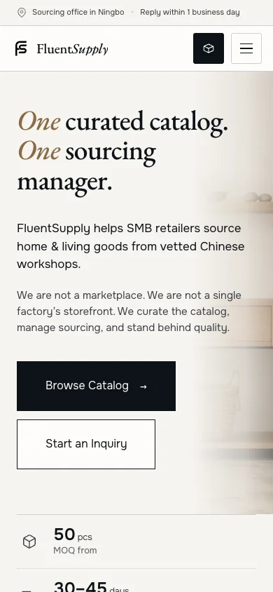 FluentSupply — mobile homepage