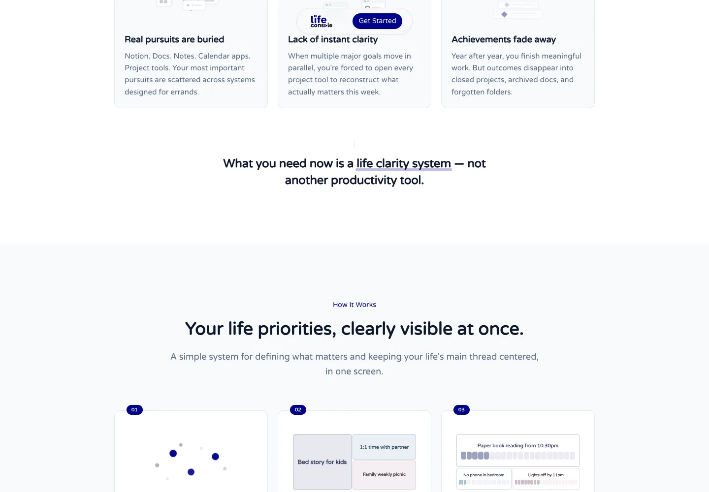 Life Console — website content and page detail