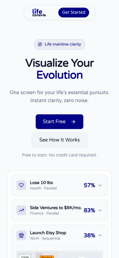 Life Console — mobile homepage