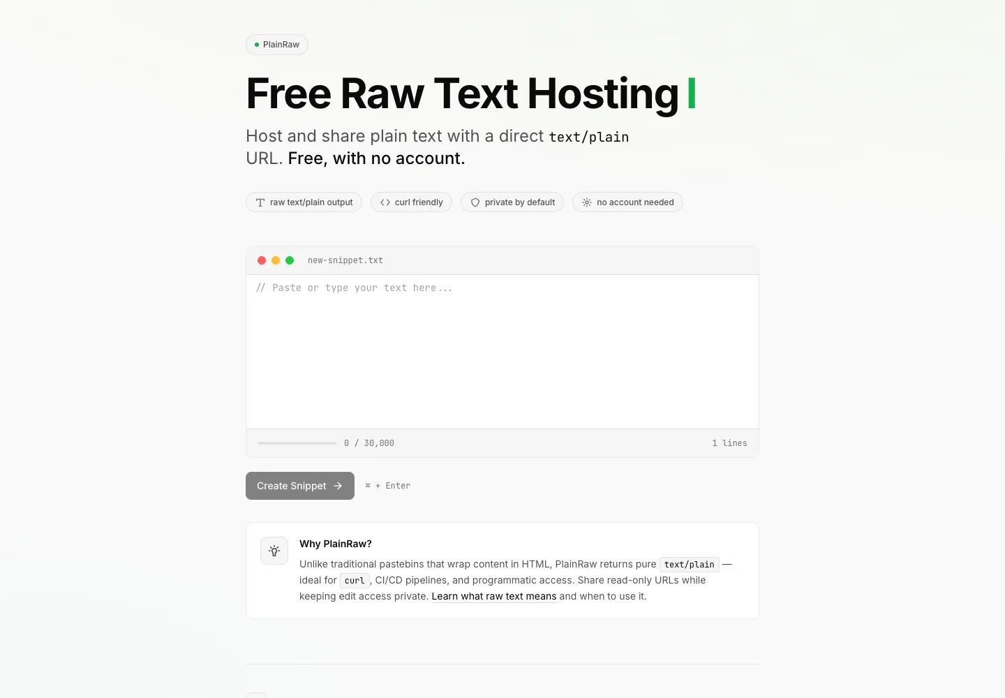PlainRaw website homepage