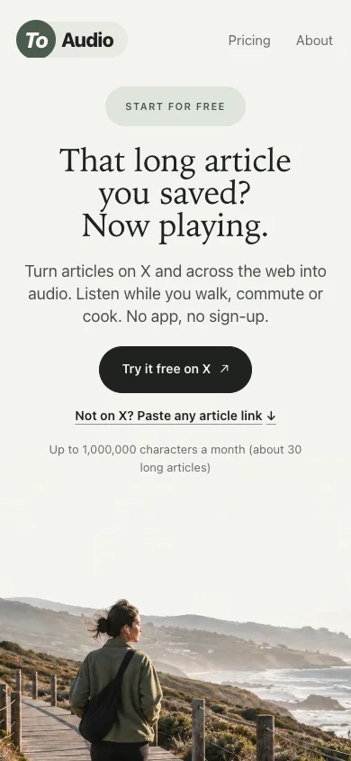 ToAudio — mobile homepage
