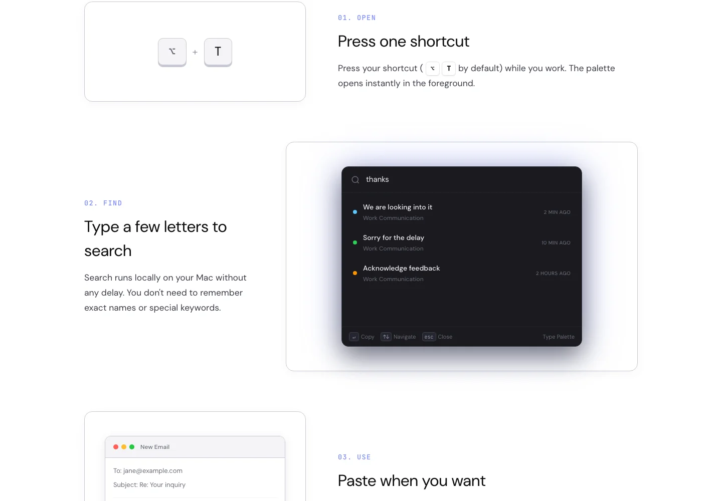 Type Palette — website content and page detail