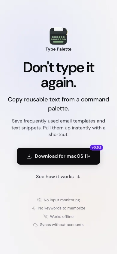 Type Palette — mobile homepage